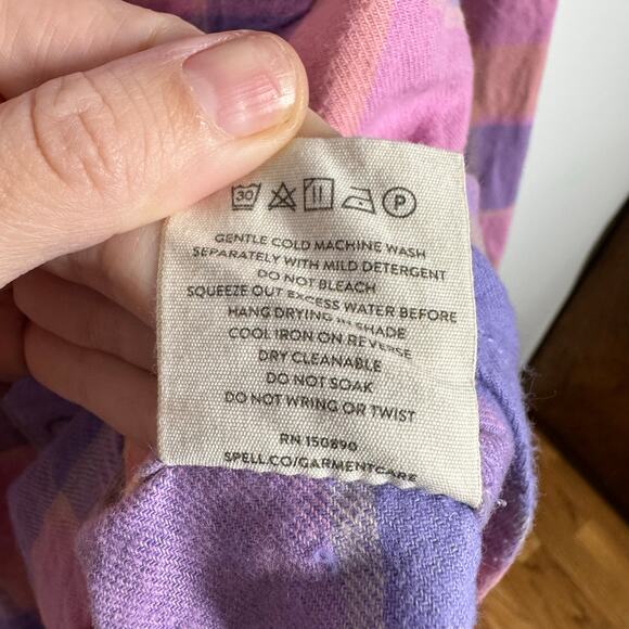 Spell And The Gypsy Flannel Top Women XL Pink Purple Western Pearl Snap Boho Top - Picture 8 of 9